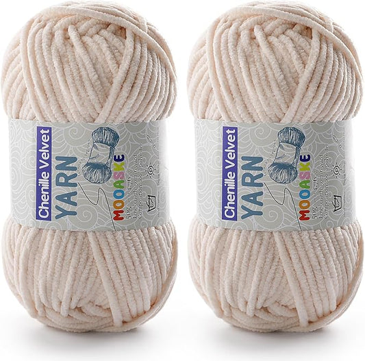 2 Pac Chenille Yarn for Crocheting - Blanket Yarn for Crocheting - Fluffy Yarn for Crochet, Baby Yarn for Crocheting Soft Blankets Weight Per Roll 50g/1.76oz, Length 60m/65yard (Khaki)