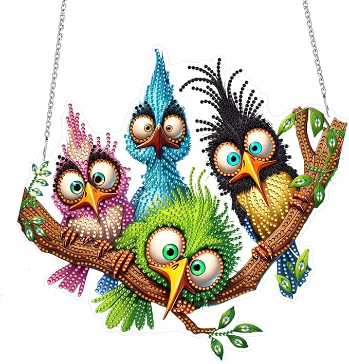 MUNORIAY Diamond Art Hanging Kit for Adult,DIY Acrylic Double Sided Bird Diamond Art Painting Window Suncatchers Pendants,Diamond Hanging Kit Crystal Gem Craft for Home Garden Wall Decor