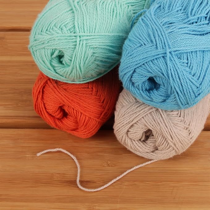 JubileeYarn Cotton Select Yarn - 50g/Skein Sport Weight - Shades of Contrast Colors A - 4 Skeins