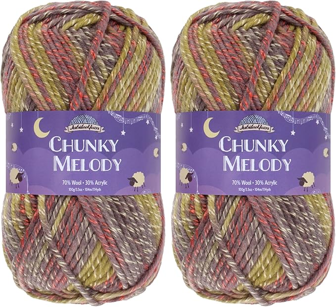 JubileeYarn Chunky Melody Yarn - 100g/Skein Bulky Wool Blend - Splitpea Carrot - 2 Skeins