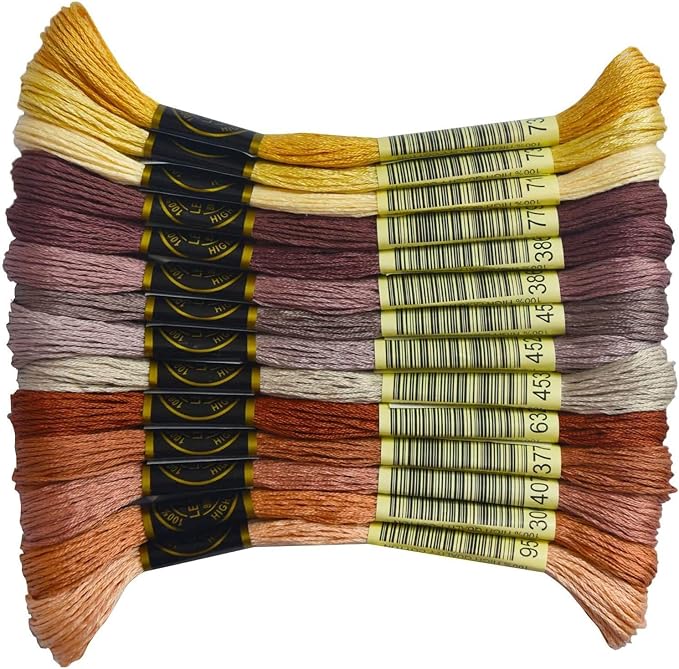 14 Skeins Rainbow Color Embroidery Floss- Cross Stitch Threads - Friendship Bracelets Floss - Crafts Floss, Light Desert Sand Gradient