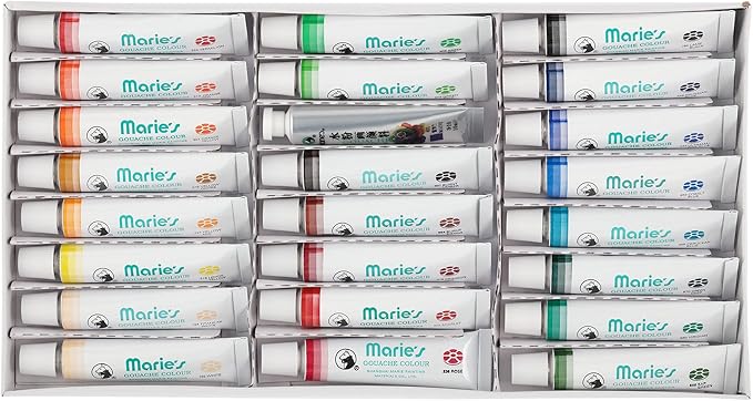 Marie's Artist Gouache Paint Sets - Highly Pigmented Gouache for Painting, Artists, Illustrators & Designers - Set of 24 Assorted Color Tubes (12mL/0.4oz)