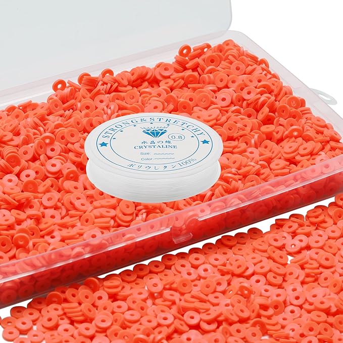 4000 Pcs Clay Beads for Bracelets Making, Polymer Spacer Flat DIY for Jewelry Necklace Earring Making Kit, Preppy Aesthetic Heishi Heshie Thin Disk Beads Assortments Set 4 6 8MM (OR-3-21, 8MM)
