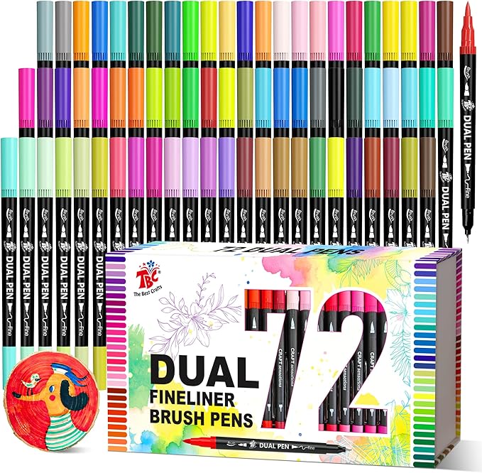TBC The Best Crafts Dual Markers Brush Pens, 72 colors Art Marker Art Markers Gifts for Teens,Double Tip Colored Pen for Adult Coloring Books Coloring Writing
