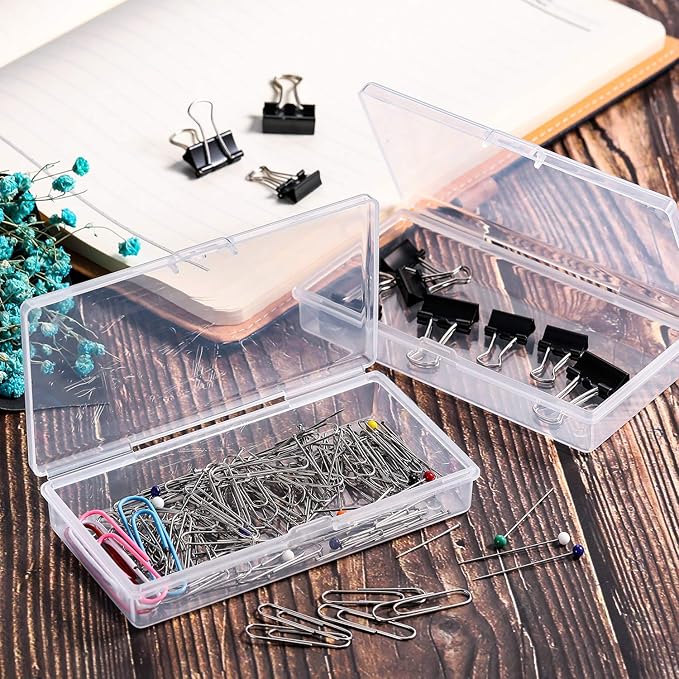 SATINIOR Pack of 12 Clear Plastic Bead Storage Containers with Hinged Lids for Beads and More (12.8 x 6.1 x 2.45 x 2.9 inches)