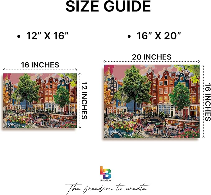 Ledgebay DIY Paint by Numbers Kit for Adults Framed Canvas Beginner to Advanced Paint by Numbers Kit Kits Include Acrylic Paint set Brushes&Tabletop Easel(Beautiful Sunset in Amsterdam 12"x16" Framed)