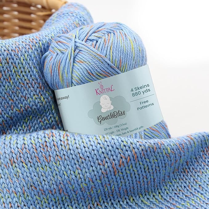 GentleBliss Soft Baby Yarn for Crocheting, 4 Skeins, 880Yds/400G, Free Patterns - Acrylic Baby Blanket Yarn for Knitting - Light Worsted 3 DK Weight - Blue Forest
