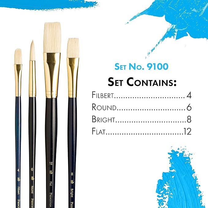 Princeton RealValue Brush Set, Natural, Dark Blue Handle, 4 Piece, 1 Count