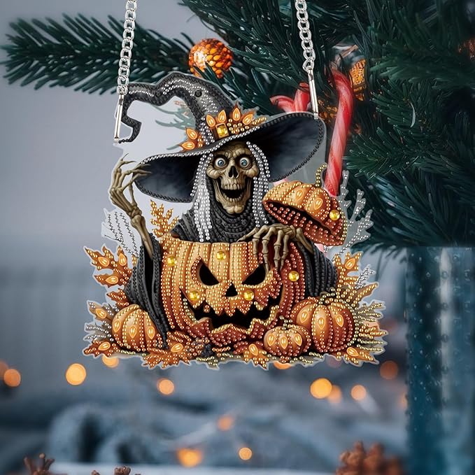 Diamond Art Painting Hanging Pendant, DIY Pumpkin 5D Special Shape Crystal Diamond Art Partial Mosaic Making Craft Wreath, Large Size Ornaments Home Wall Decor Window Decoration Handmade Gift