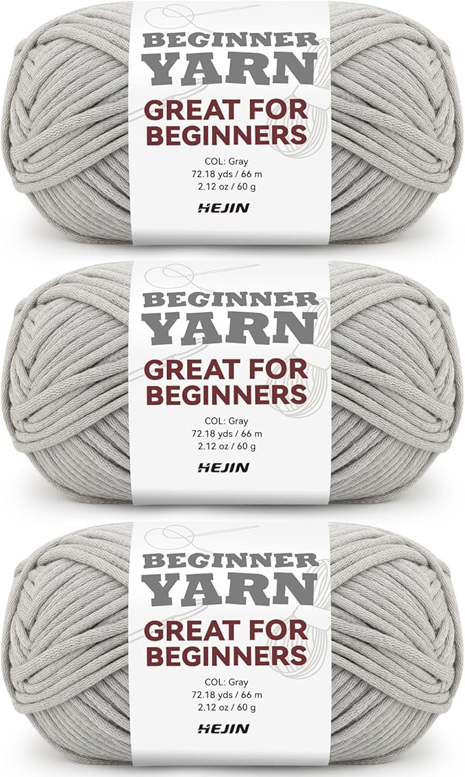 3x60g Grey Yarn for Crocheting and Knitting;3x66m (72yds) Cotton Yarn for Beginners with Easy-to-See Stitches;Worsted-Weight Medium #4;Cotton-Nylon Blend Yarn for Beginners Crochet Kit Making