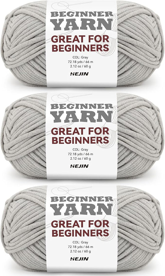 3x60g Grey Yarn for Crocheting and Knitting;3x66m (72yds) Cotton Yarn for Beginners with Easy-to-See Stitches;Worsted-Weight Medium #4;Cotton-Nylon Blend Yarn for Beginners Crochet Kit Making