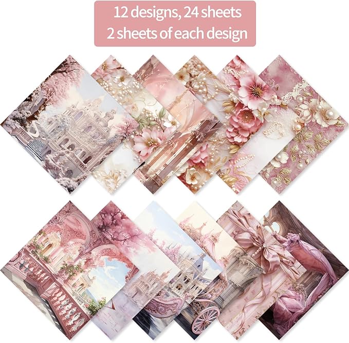 6x6" 160gsm cardstock Single Sided Scrapbooking 24 Papers Pad vintage decoupage scrapbook kit patterned paper junk journal supplies journaling supply scrap paper crafting.Baroque Pink