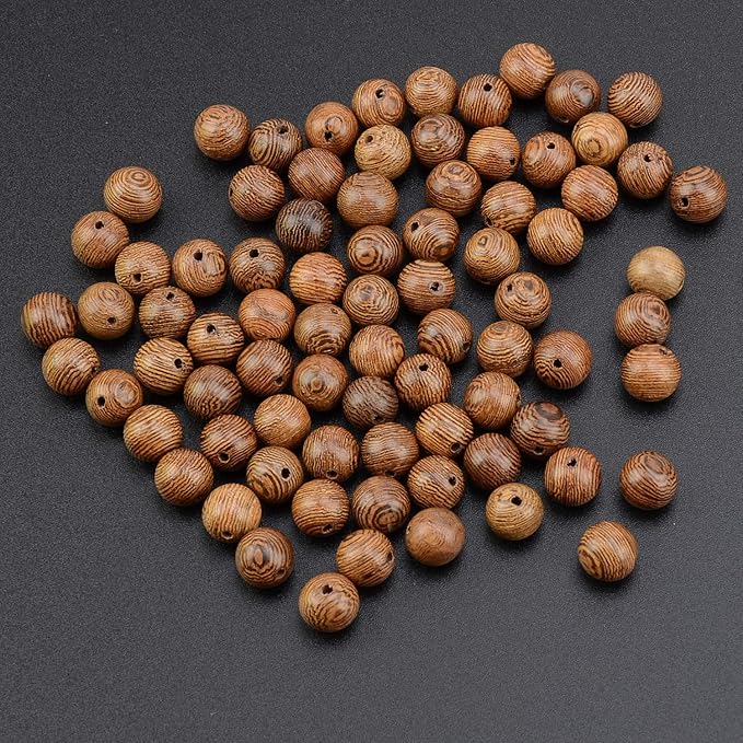 LPBeads 80Pcs Polished 10mm Round Natural Wood Gemstone Loose Beads with Stretch Cord for Jewelry Making Bracelets