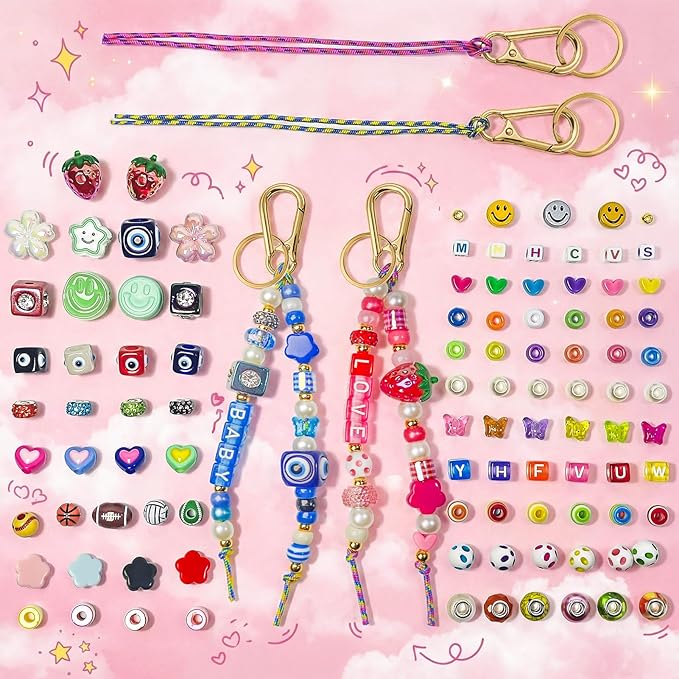 Horsdo Adult DIY Keychain Making Kit, Bead Bag Charm Jewelry Making Kit for Women Teens 12+, Handmade Key Ring Pendant Craft Supplies for Bag Accessories, Personalized Gifts