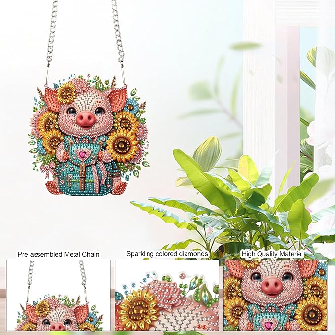 Tontut Pig Sunflower Diamond Art Painting Kits Hanging Decoration,5D Diamond Art Painting,DIY Special Shape Diamond Craft Wall Garden Decoration,Gifts