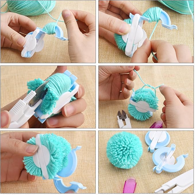 Pom Pom Maker, 4 Different Sizes Pompom Maker Fluff Ball Needle Craft DIY Wool Knitting Craft Knitting Wool Tool Kit with Thread Cutter Scissors (Color Set A)