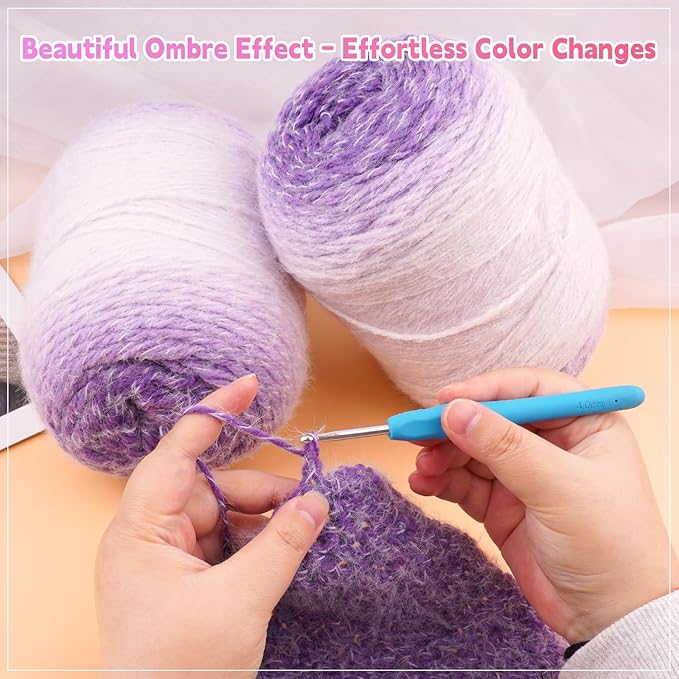 Weabetfu Gradient Cake Yarn for Crocheting & Knitting-Ombre Yarn Cake of 200g/7.05oz.-80% Acrylic,20% Nylon|Light Weight&Soft Crochet Yarns for Scarves,Blankets & Garments-01