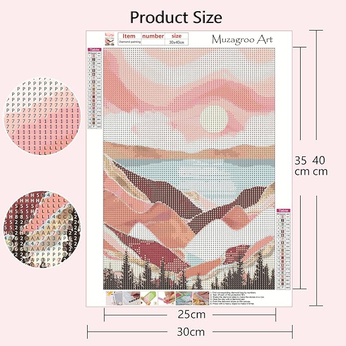 Muzagroo Art Diamond Painting Kits for Adults, DIY 5D Diamond Art Kits for Beginners, Abstract Landscape Arts and Crafts for Living Room, 4 PCS Kids Room Wall Art