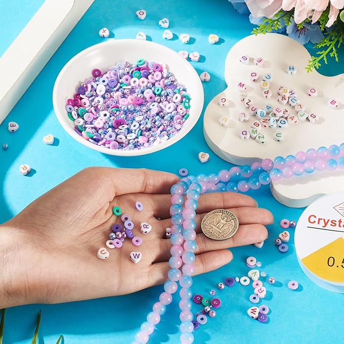 Spritewelry Friendship Bracelet Making Kit with Glass Seed Beads 8mm Sky Blue Clay Beads Bracelet Making Kit for Adults Letter Bead for Jewelry Making DIY Crafts Gift Supplies 1 Bag