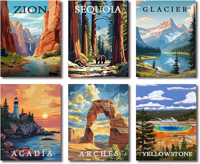 6 Pack Stamped Cross Stitch Kits for Adults - Cross Stitch Kits for Beginners,11 CT National Park Cross Stitch Patterns Dimensions DIY Counted Cross Stitch Kits for Adults Arts Craft 12x16 inch