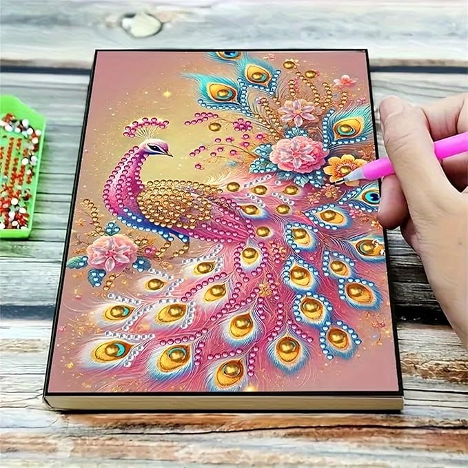 Peacock Diamond Painting Notebook for Adults, A5 Diamonds Art Journal and DIY Sketchbook, Diamond Art Kit Supplies,Gift for Beginners, Craft Lovers, Artists. (Peacock)