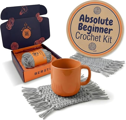 Berstuk Level 1 Absolute Beginner Crochet Kit for Adults - Crochet Starter Kit Beginner for Adults - Learn to Crochet with Expert Video Tutorials - Perfect DIY Gift