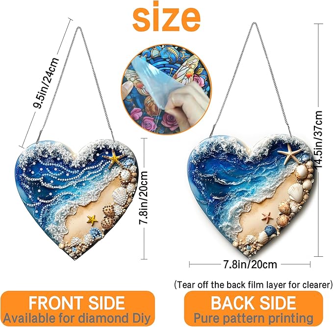 Ginfonr Diamond Painting Kits Hanging Pendant, Beach Diamond Art Kits for Adults, Special Shaped Rhinestone Valentine's Day Gift Diamond Art, Double Sided Summer Decor for Garden Window (8 x 8inch)