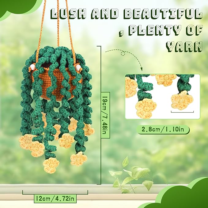 Kogyxe Beginners Crochet Kit, Hanging Potted Plants Knitting Starter Pack, Amigurumi Crochet Starter Kits w Step-by-Step Video Tutorials for Beginners Decoration, Plants Family (40%+ Yarn)