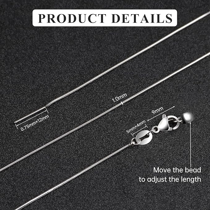 10Pcs Stainless Steel Round Snake Adjustable Chain Bulk for Jewelry Making 1mm Necklaces Chains for Women Personalized Jewelry