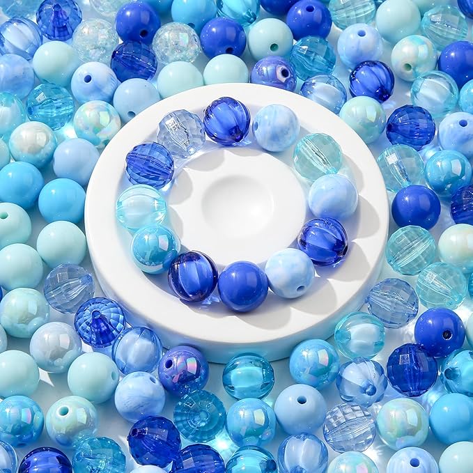 16mm Acrylic Bead 100pcs Blue Focal Spacer Bead Chunk Bubblegum Beads for DIY Crafting Necklace Bracelet Jewelry Making Keychain (Blue)