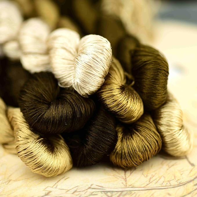 Natural Mulberry Silk Embroidery Thread, 8 Colors, 110m Each, Hand-Dyed Silk Floss for Detailed Needlework, Luxury Handmade Embroidery Set（12）