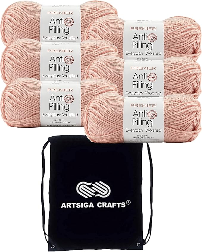 Premier Yarns Everyday Anti-Pilling Solid Dogwood DN100-90 (6-Skeins - Same Dye Lot) #4 Worsted Weight Acrylic Yarn for Crocheting and Knitting with Project Bag