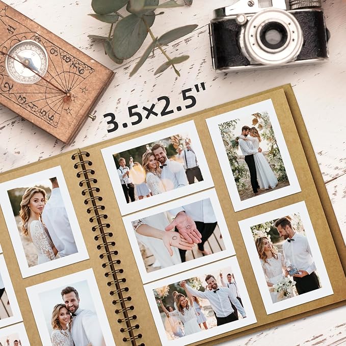 8 x 8 Inch DIY Scrapbook Photo Album Hardcover Kraft Blank Page Acid-Free 40 Pages (20 Sheets) Memory Book for Wedding Anniversaries Family Baby Memories Small Scrapbooking Projects, Yellow