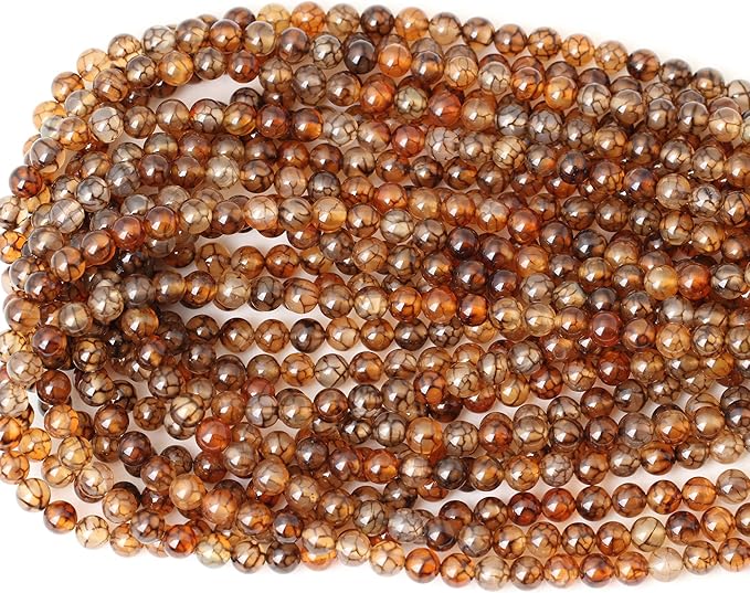 60PCS 6mm Coffee Dragon Vein Agate Gemstone Round Loose Beads for Jewelry Making 1 Strand 15"