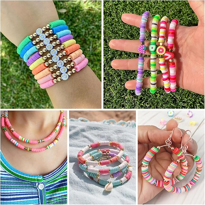 gionlion 25000 pcs clay beads bracelet making kit abundant single color heishi beads, 7 boxes polymer beads for bracelets jewelry making kit with charms, diy arts and crafts gifts