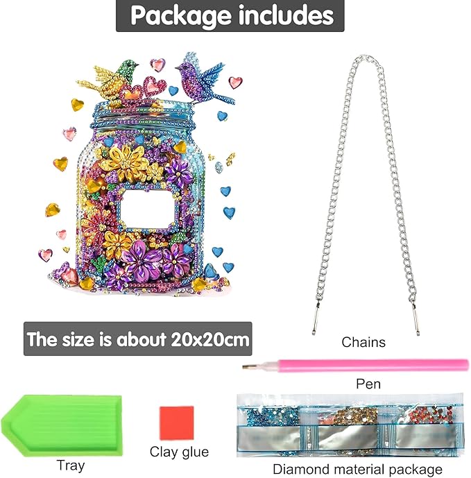 Bimkole Bottle Diamond Art Hanging Kit for Adult, DIY 5D Flowers Diamond Art Painting Window Pendant, Acrylic Crystal Art Hanging Ornament for Wall Home Garden Front Door Decor - 7.8x7.8 Inch
