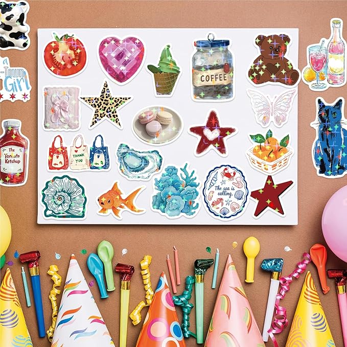 600pcs aesthetics stickers, holographic aesthetic stickers for water bottles, y2k aesthetic sticker for laptop daily planner phone decal girls teens