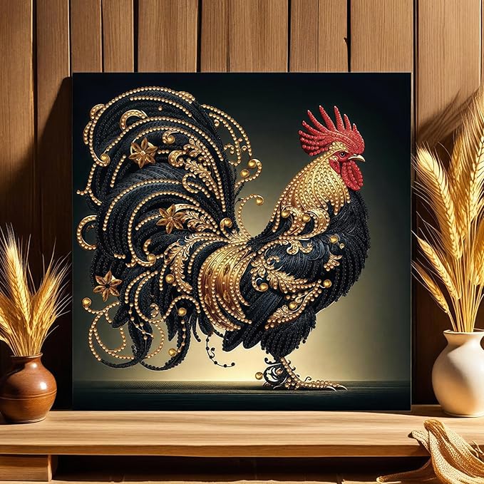 BYGFHLYW 5D Diamond Painting Kits for Adults, Rooster Diamond Art Kits for Adults Beginner, Special Shaped Crystal Art Diamond Dot Gem Painting for Home Wall Decor 13.7x13.7inch