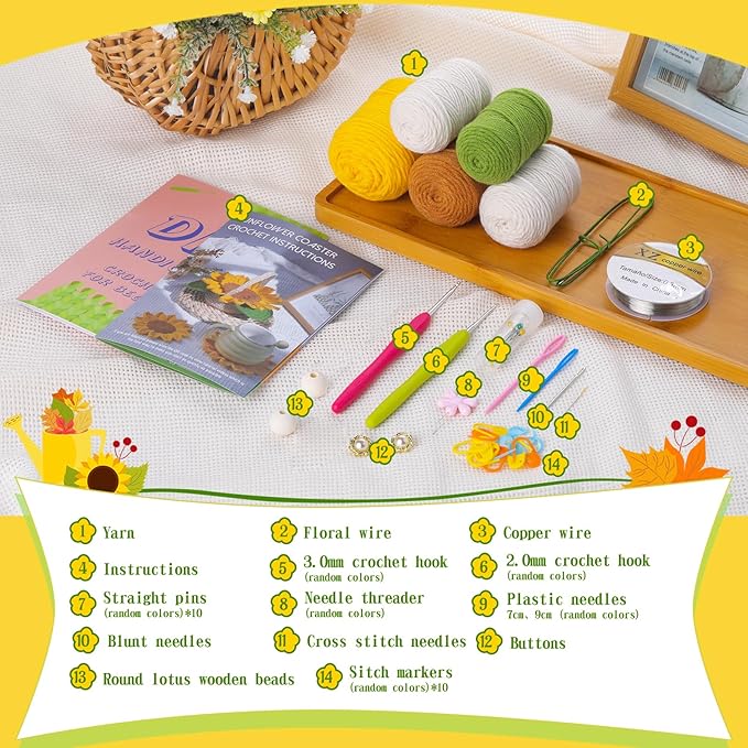 Yizzvb Crochet Kit for Beginners, 5 Pcs Coasters Plant Pot Crochet Start Kit for Adults, Complete Knitting Crochet Supplies with Step-by-Step Instruction, Crochet Hooks, Yarn for DIY Craft Supplies