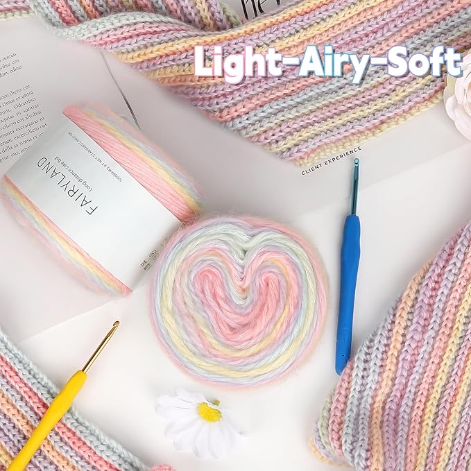 Katech 4x100g Gradient Cake Yarn for Crocheting Knitting-Multicolor Soft Rainbow Cotton Crochet Yarn-Perfect for Scarves, Shawls, Blankets, and Garments That Stand Out with Style(B)