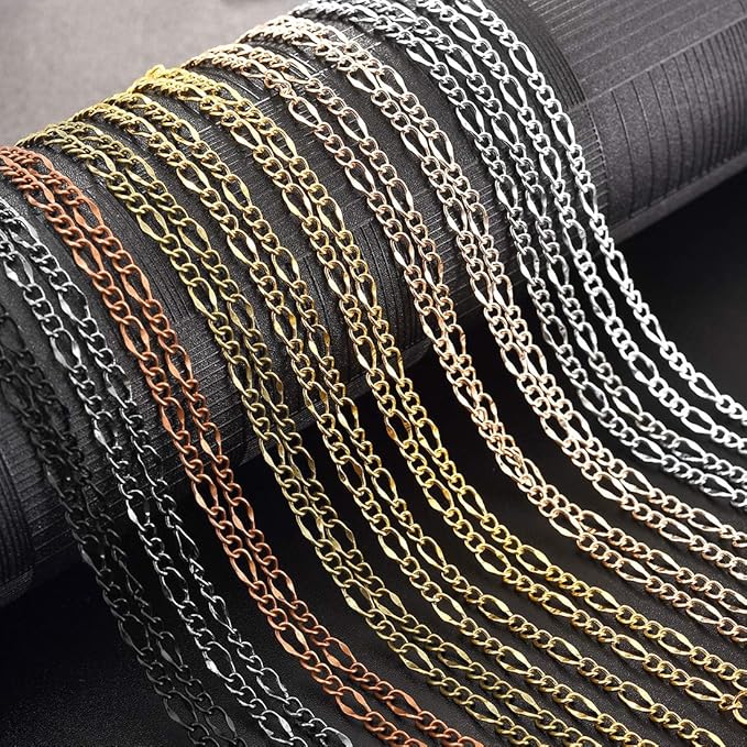 LANBEIDE 40 Packs 10 Colors Brass Necklace Chains - 21" Flat Oval Links Cable Chain, 3mm with Lobster Clasps for Jewelry Making