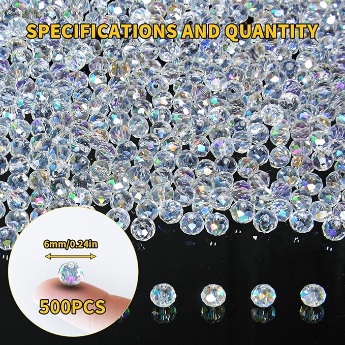laopottbeads 500 pcs 6mm round crystal glass beads for diy jewelry, ideal for bracelets, necklaces, pendants, and handmade craft projects(white ab color)