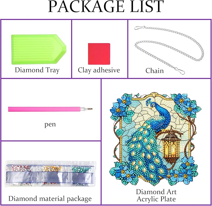 Pavemlo Hanging Diamond Art Kits for Adults Peacock Animal – 8x8 Inch Double-Sided Acrylic Board DIY Crystal Diamond Suncatcher Pendant, Sparkling Home Wall or Window Decoration Handmade Gift