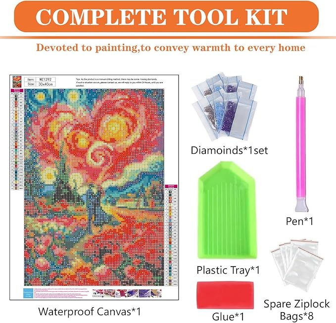igoodom Starry Night Diamond Art Kits for Adults, Valentine's Day Diamond Painting Kit, Full Drill Round Diamond Art Kits, DIY Gem Art for Home Wall Decor Gift 12x16inch
