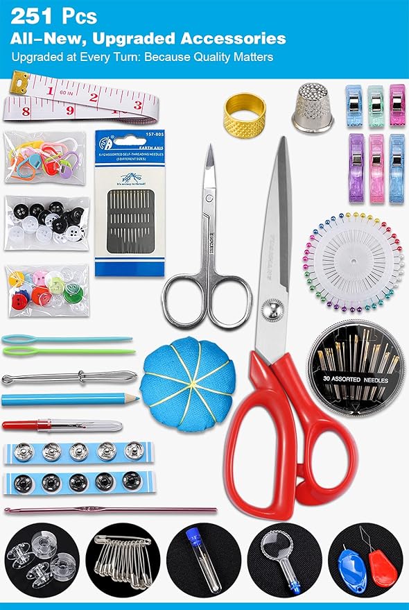 Large Sewing Kit for Adults: YUANHANG Newly Upgraded 251 Pcs Premium Sewing Supplies Set - Complete Sew Kit of Needle and Thread for Beginners - Travel Emergency - Basic Home Hand Sewing Repair Kits
