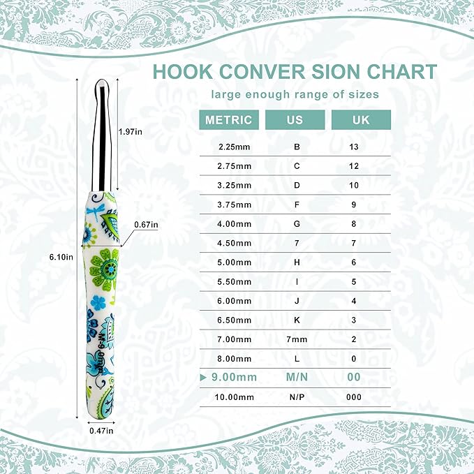 9mm Looen Crochet Hook, Ergonomic Handle for Arthritic Hands, Soft Rubber Grip Extra Long  Knitting Needles for Crochet Beginners, Knitting Enthusiasts (9mm)