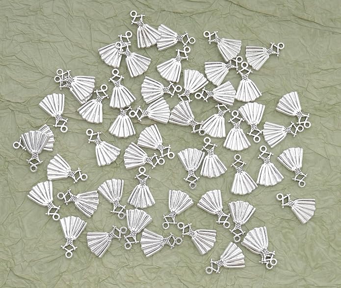 50 Pcs Mini Dress Charms 2 x 1.3 cm Metal Cute Pendants Accessories for Jewelry Making Finding Kits Earring Bookmark Scrapbooking Decoration Supplies