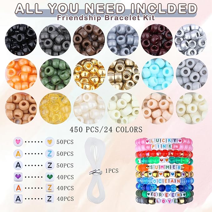 Gray Pony Beads 18 Colors Pony Beads for Bracelet Making Friendship Bracelet Making Kit DIY Craft Kandi Kit 720Pcs Suit for 14 Years of Age and Older