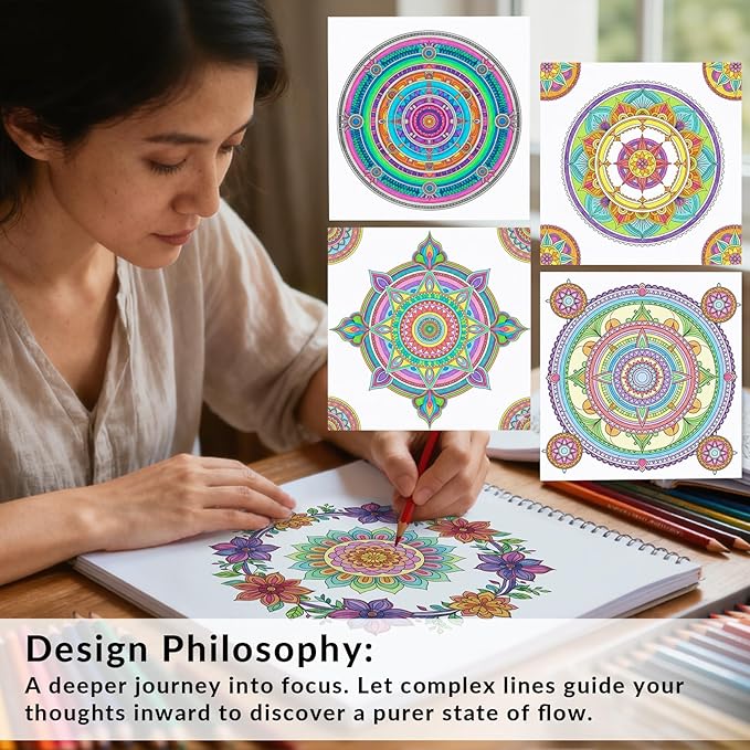FUN LAVIE Adult Coloring Book - Mandala Coloring Books for Adults Relaxation and Teens Stress Relief, Large Print Spiral Bound Coloring Book for Women,Mandalas Style Mindfulness Stress-Free Patterns
