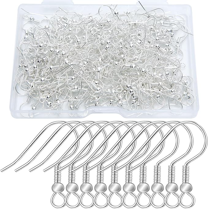 240 pcs earring hooks,hypo-allergenic fish earring hooks,jump rings jewelry findings making kit for jewelry making featuring ball and coil tips(silver)